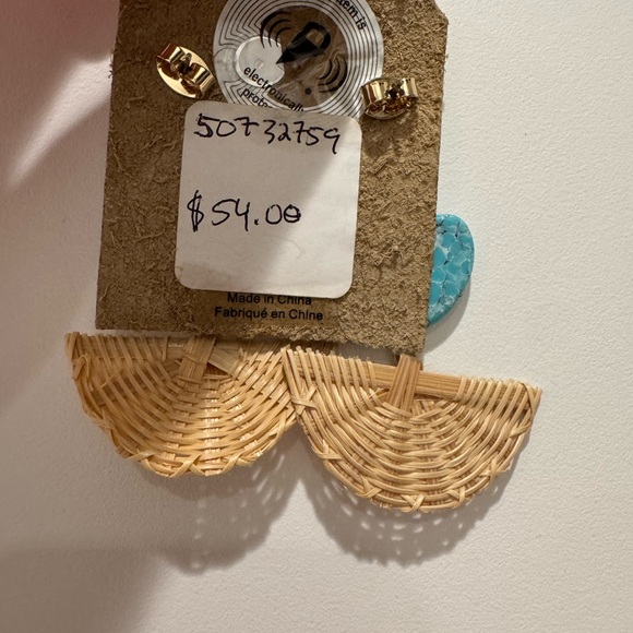 Anthropologie Turquoise and Rattan Statement Earrings - Picture 4 of 6
